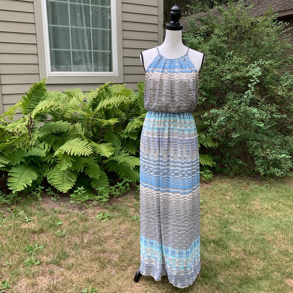 2 FOR $20 Lily Rose blue and silver halter maxi dress size M